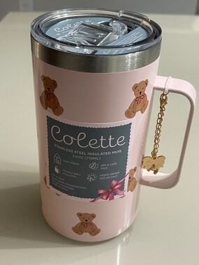 Colette Pink Bear Travel Mug, 240., BPA & Lead free, double wall insulated